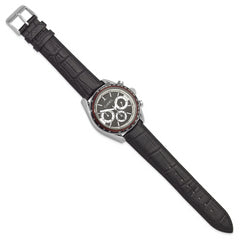Mens Chisel Stainless Steel Black Leather Chronograph Watch