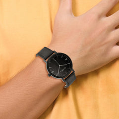 Chisel Matte Black IP-plated Black Dial Black Leather Band with Quick Release Watch