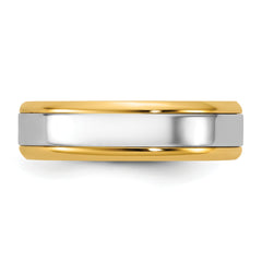 14k Two-Tone Y/W 6mm Beveled Edge Wedding Band Size 13.5
