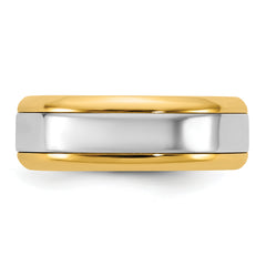 14k Two-Tone Y/W 7mm Beveled Edge Wedding Band Size 13.5