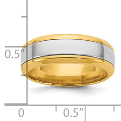 14k Two-Tone Y/W 7mm Beveled Edge Wedding Band Size 13.5