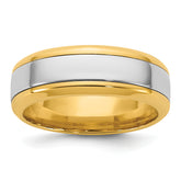 14k Two-Tone Y/W 7mm Beveled Edge Wedding Band Size 13.5