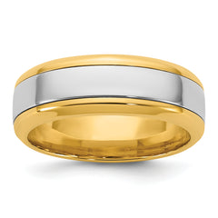 14k Two-Tone Y/W 7mm Beveled Edge Wedding Band Size 13.5