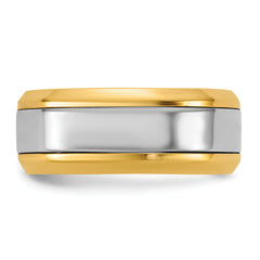 14k Two-Tone Y/W 8mm Beveled Edge Wedding Band Size 13.5