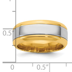 14k Two-Tone Y/W 8mm Beveled Edge Wedding Band Size 13.5