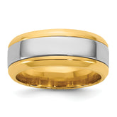 14k Two-Tone Y/W 8mm Beveled Edge Wedding Band Size 13.5