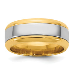 14k Two-Tone Y/W 8mm Beveled Edge Wedding Band Size 13.5
