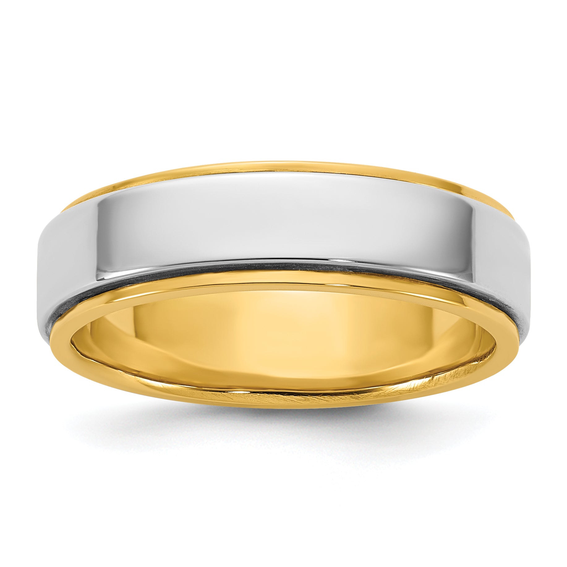 14k Two-Tone Y/W 6mm Step Edge Wedding Band Size 13.5