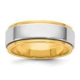 14k Two-Tone Y/W 7mm Step Edge Wedding Band Size 13.5