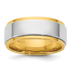 14k Two-Tone Y/W 8mm Step Edge Wedding Band Size 13.5