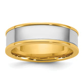 14k Two-Tone Y/W 6mm Step Up Flat Edge Wedding Band Size 13.5