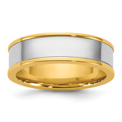 14k Two-Tone Y/W 6mm Step Up Flat Edge Wedding Band Size 13.5