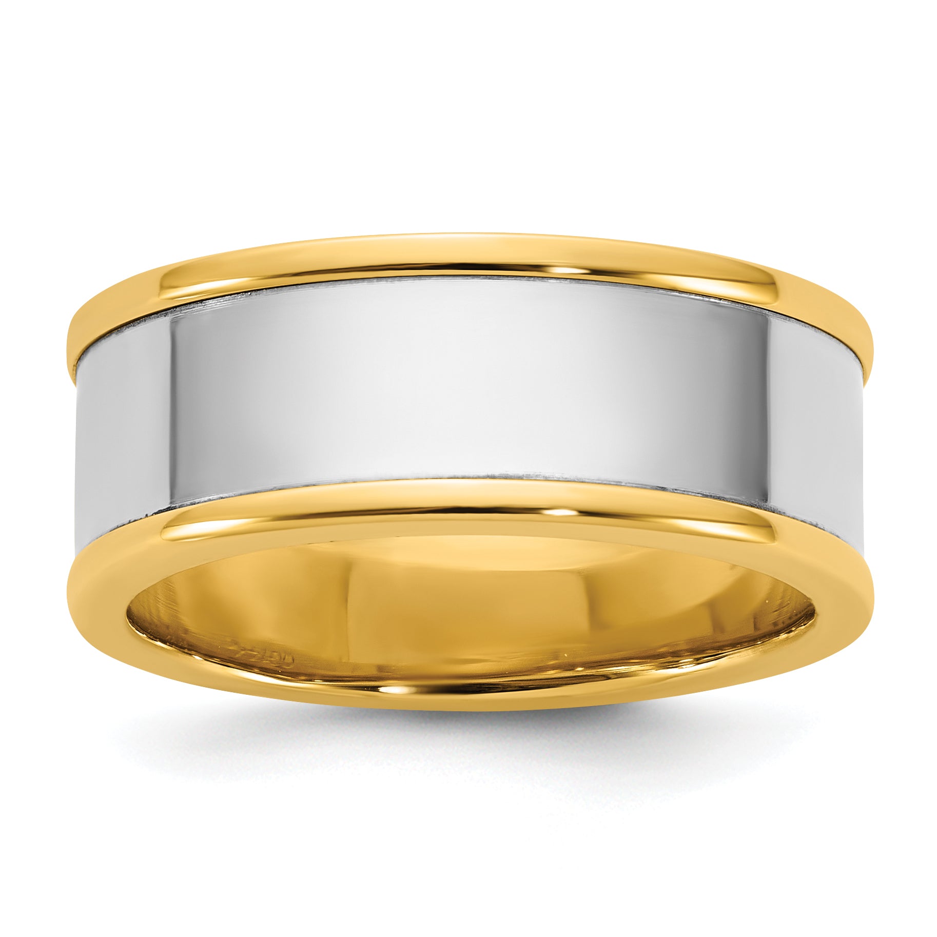 14k Two-Tone Y/W 8mm Step Up Flat Edge Wedding Band Size 13.5