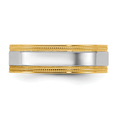 14k Two-Tone Y/W 6mm Milgrain Wedding Band Size 13.5