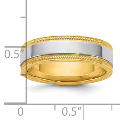 14k Two-Tone Y/W 6mm Milgrain Wedding Band Size 13.5