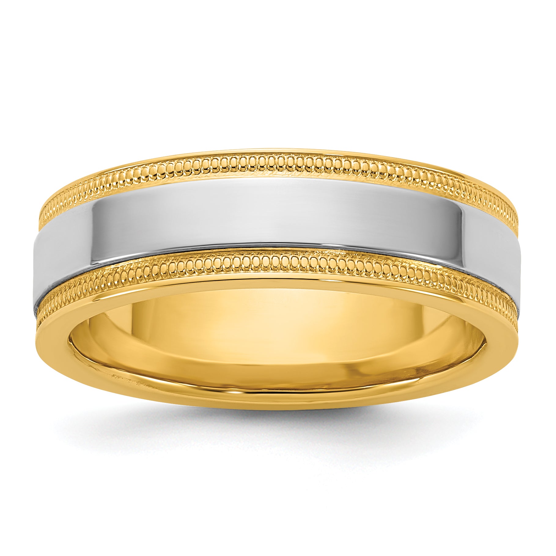 14k Two-Tone Y/W 6mm Milgrain Wedding Band Size 13.5