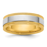 14k Two-Tone Y/W 6mm Milgrain Wedding Band Size 13.5