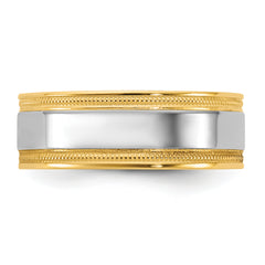 14k Two-Tone Y/W 7mm Milgrain Wedding Band Size 13.5