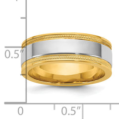 14k Two-Tone Y/W 7mm Milgrain Wedding Band Size 13.5