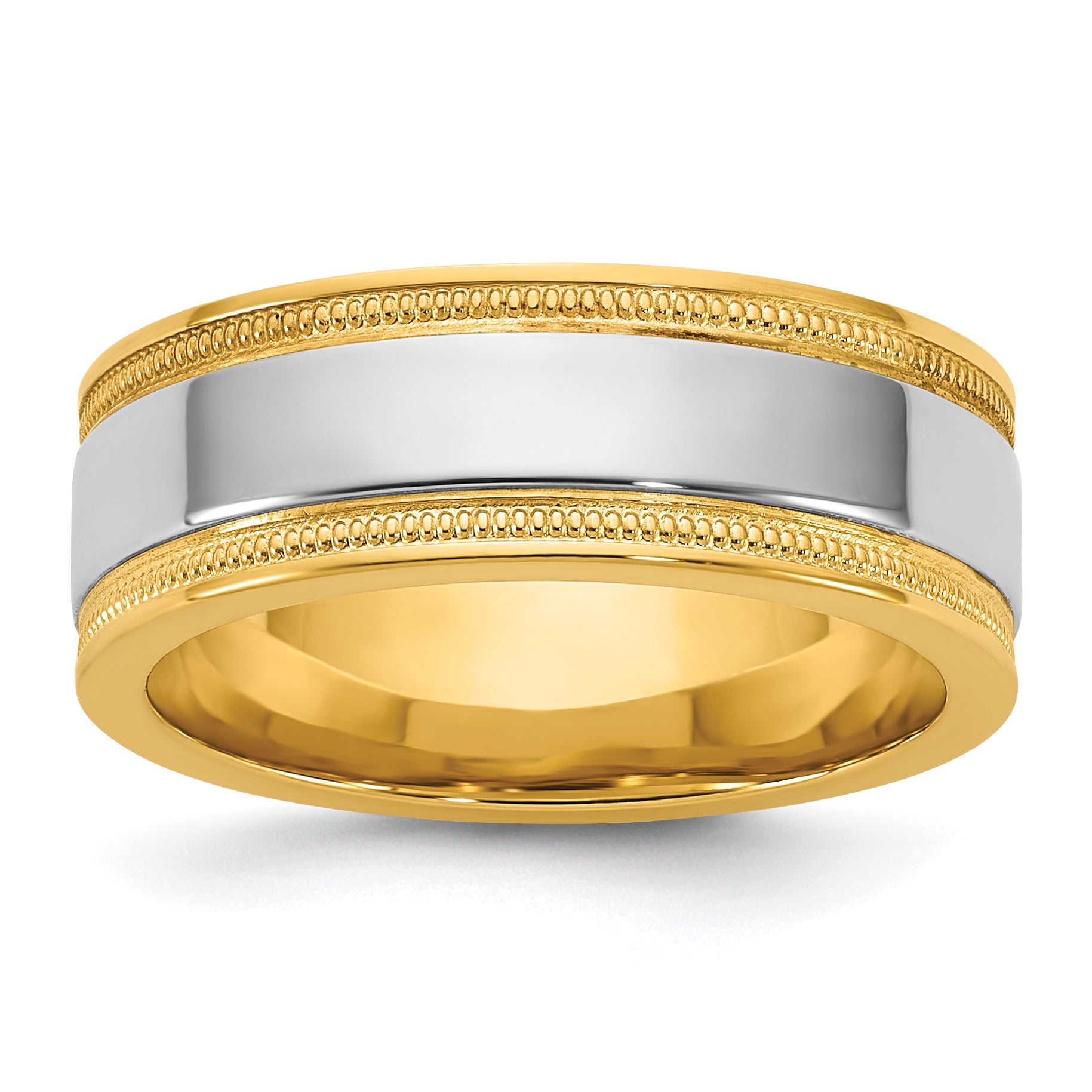 14k Two-Tone Y/W 7mm Milgrain Wedding Band Size 13.5