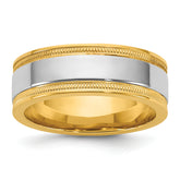 14k Two-Tone Y/W 7mm Milgrain Wedding Band Size 13.5