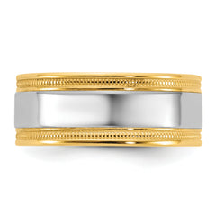 14k Two-Tone Y/W 8mm Milgrain Wedding Band Size 13.5