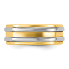 14k Two-Tone Y/W 7mm Double Banded Wedding Band Size 13.5