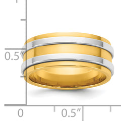 14k Two-Tone Y/W 8mm Double Banded Wedding Band Size 13.5