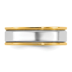 14k Two-Tone Y/W 6mm Step Up Beveled Wedding Band Size 13.5