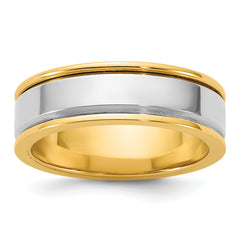 14k Two-Tone Y/W 6mm Step Up Beveled Wedding Band Size 13.5