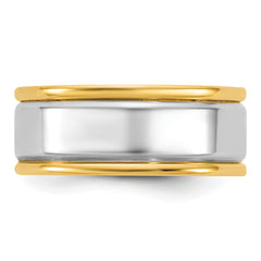 14k Two-Tone Y/W 7mm Step Up Beveled Wedding Band Size 13.5