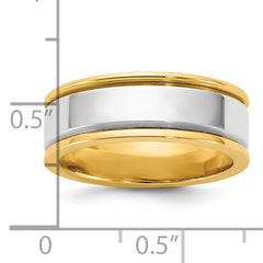 14k Two-Tone Y/W 7mm Step Up Beveled Wedding Band Size 13.5