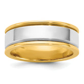 14k Two-Tone Y/W 7mm Step Up Beveled Wedding Band Size 13.5