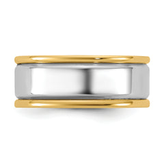 14k Two-Tone Y/W 8mm Step Up Beveled Wedding Band Size 13.5