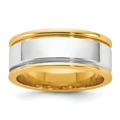 14k Two-Tone Y/W 8mm Step Up Beveled Wedding Band Size 13.5