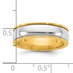 14k Two-Tone Y/W 6mm Half Round Wedding Band Size 13.5