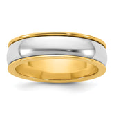 14k Two-Tone Y/W 6mm Half Round Wedding Band Size 13.5