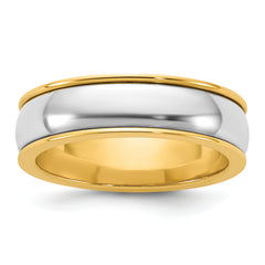 14k Two-Tone Y/W 6mm Half Round Wedding Band Size 13.5