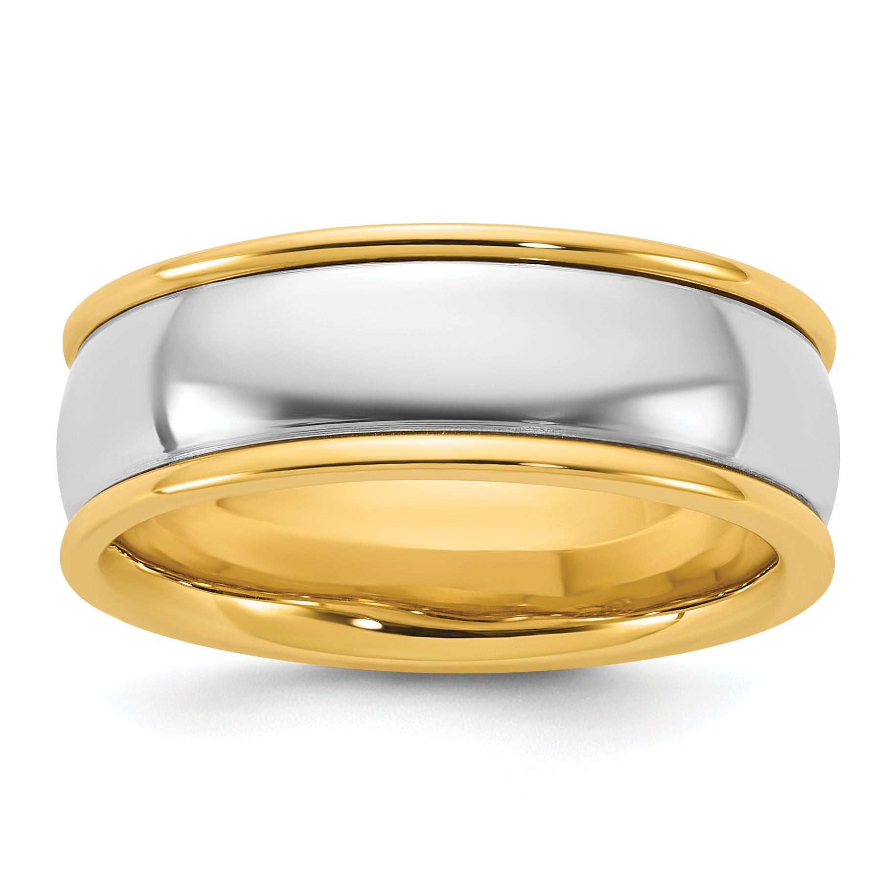 14k Two-Tone Y/W 7mm Half Round Wedding Band Size 13.5