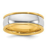 14k Two-Tone Y/W 7mm Half Round Wedding Band Size 13.5