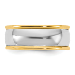 14k Two-Tone Y/W 8mm Half Round Wedding Band Size 13.5