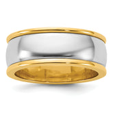 14k Two-Tone Y/W 8mm Half Round Wedding Band Size 13.5