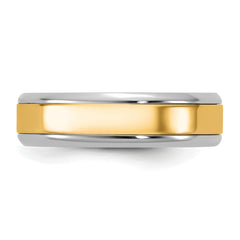 14k Two-Tone W/Y 6mm Beveled Edge Wedding Band Size 9.5