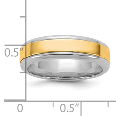 14k Two-Tone W/Y 6mm Beveled Edge Wedding Band Size 9.5