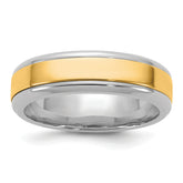 14k Two-Tone W/Y 6mm Beveled Edge Wedding Band Size 9.5