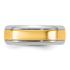 14k Two-Tone W/Y 7mm Beveled Edge Wedding Band Size 9.5