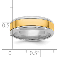 14k Two-Tone W/Y 7mm Beveled Edge Wedding Band Size 9.5
