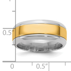 14k Two-Tone W/Y 8mm Beveled Edge Wedding Band Size 9.5