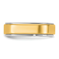 14k Two-Tone W/Y 6mm Step Edge Wedding Band Size 9.5