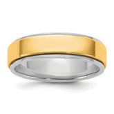 14k Two-Tone W/Y 6mm Step Edge Wedding Band Size 9.5